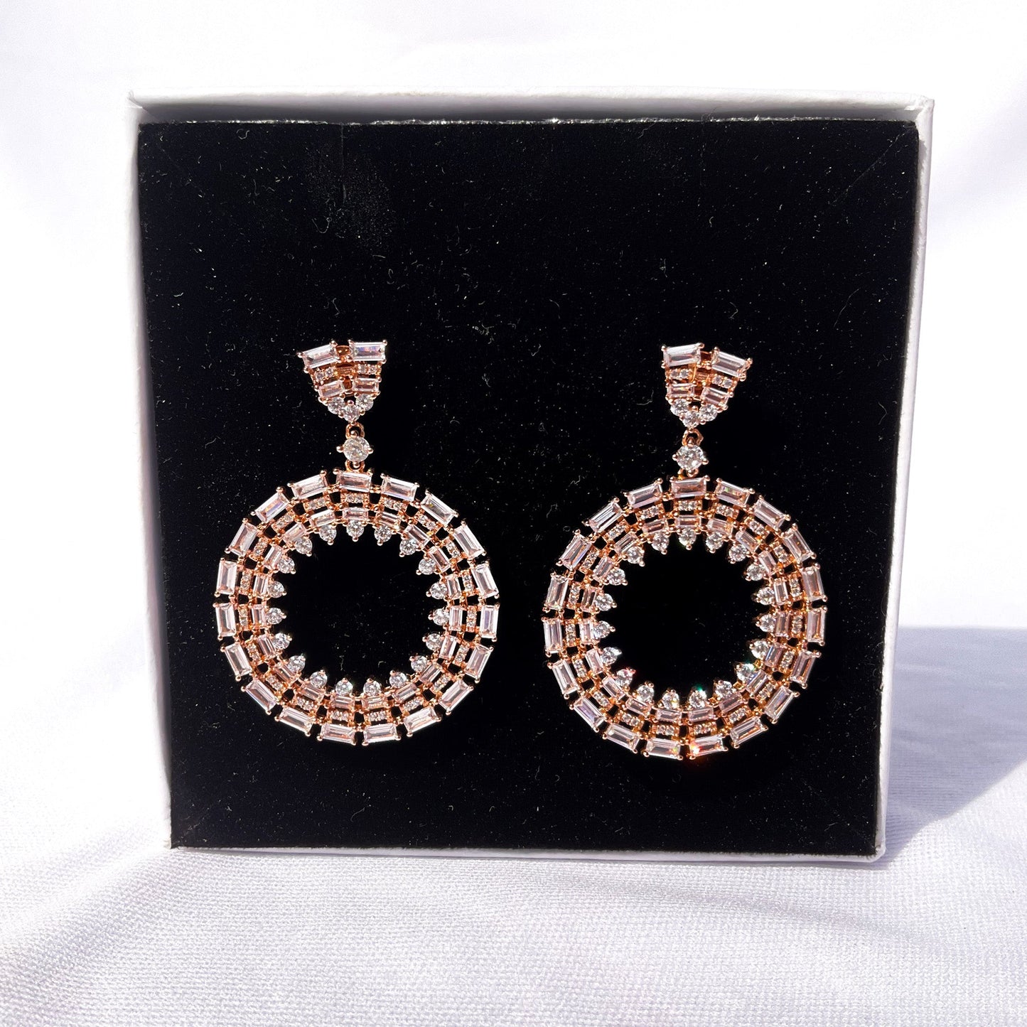 Rose Gold Radient Hanging Hoop Earrings - Sparklet