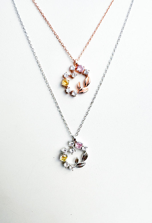 Floral Necklace Rose Gold & Rodium Plated