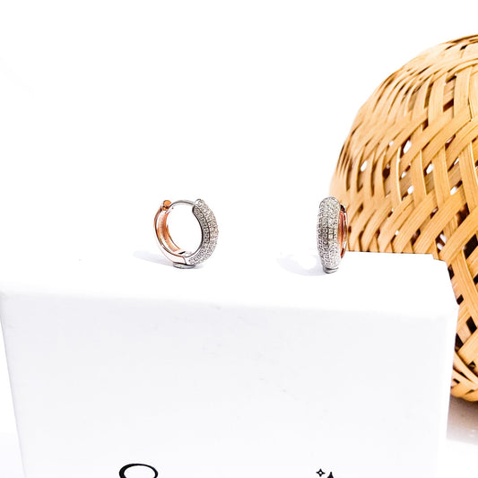 Elegant Dual - Tone Diamond Hoop Earrings - Sparklet