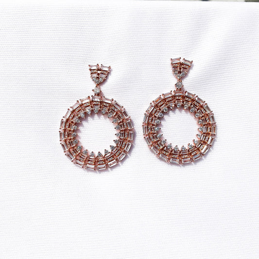 Rose Gold Radient Hanging Hoop Earrings - Sparklet