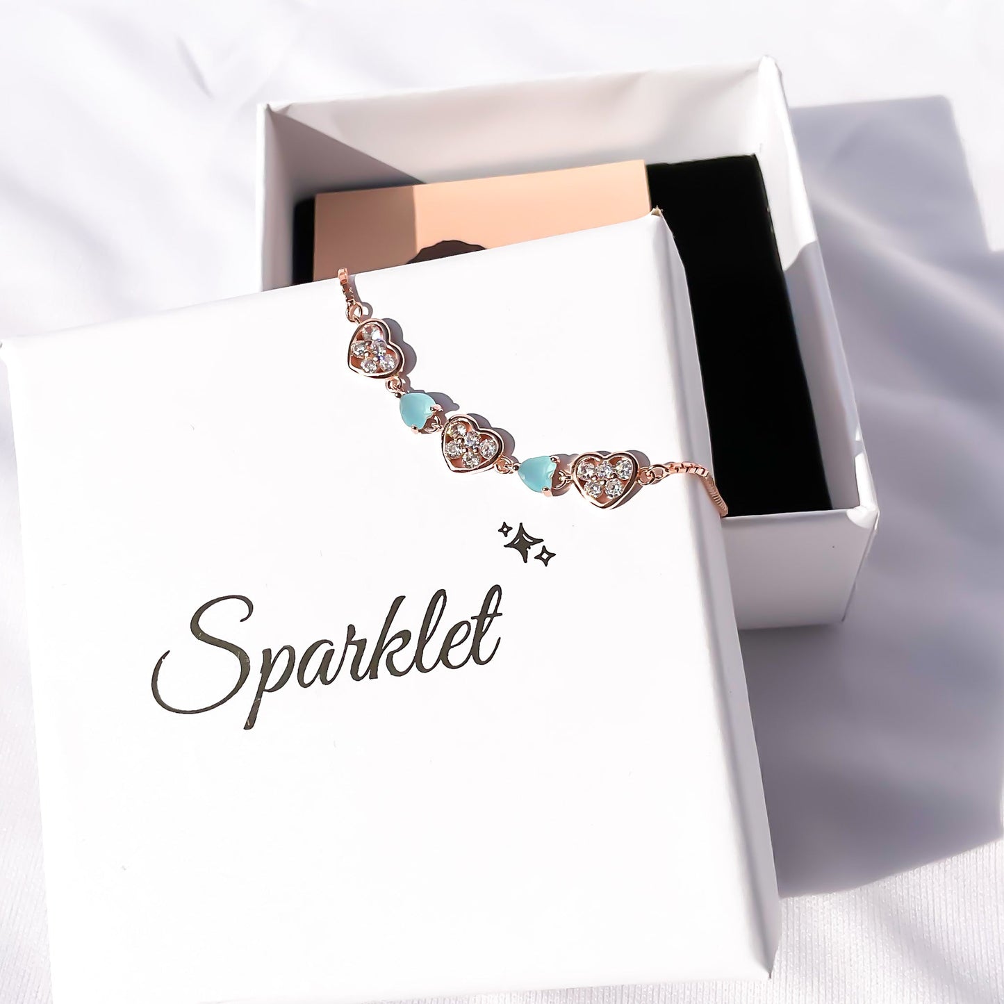 Rose Gold Turquoise Heart Bracelet - Sparklet