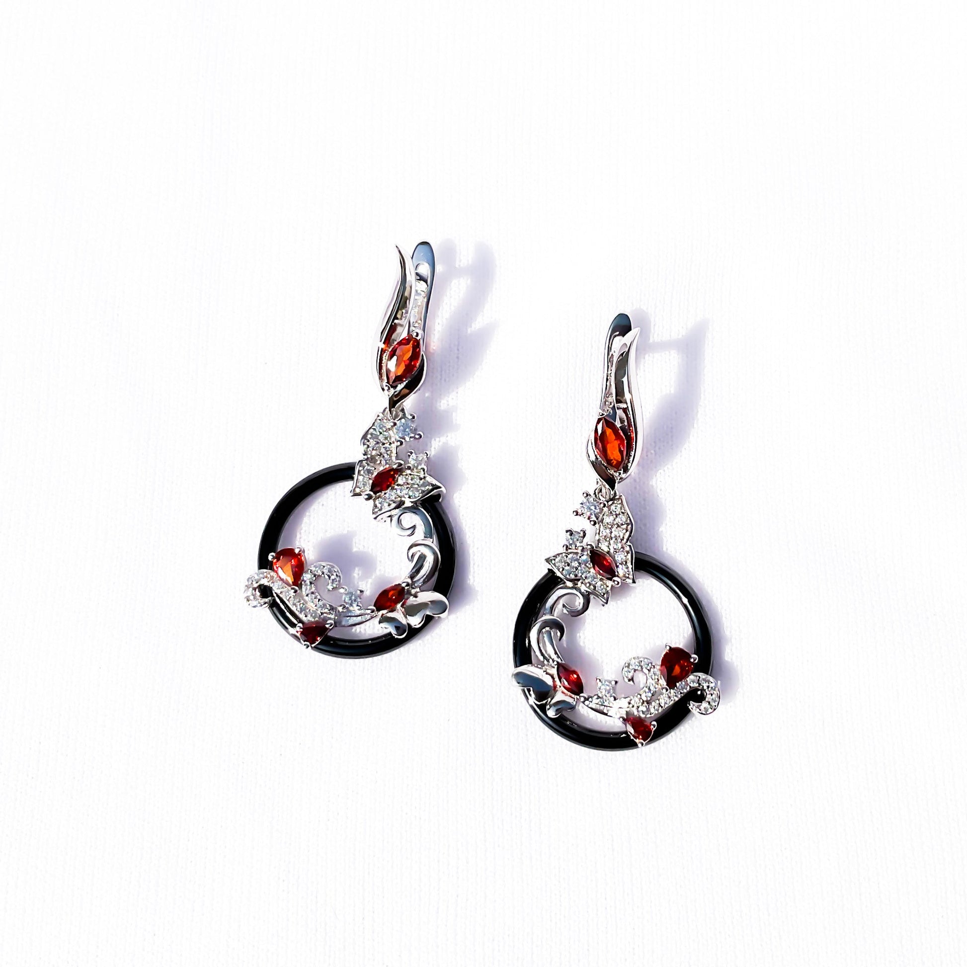 Silver Crimson Snowflake Earrings - Sparklet